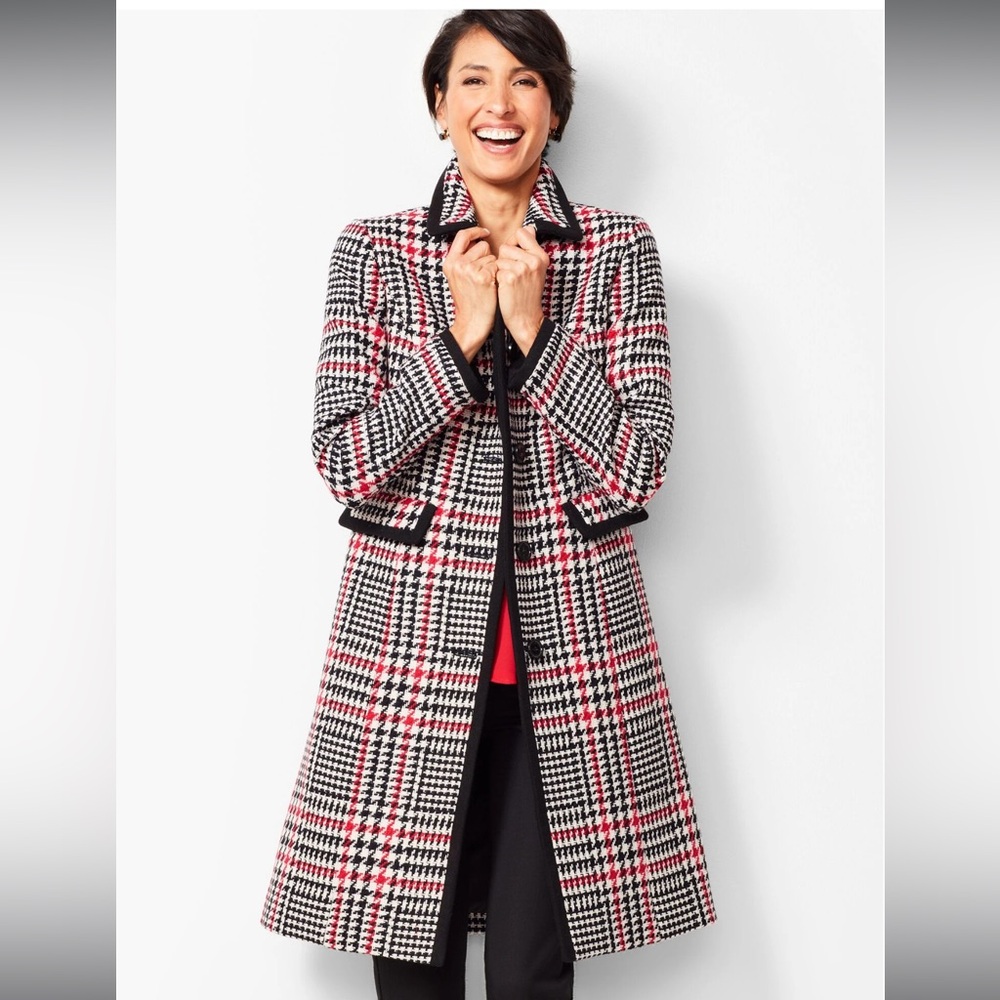 Talbots Herringbone Contrast Trim Coat, Size 18
